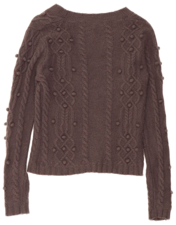 LAURA ASHLEY Womens Crop Cardigan Sweater UK 10 Small Brown Lambswool