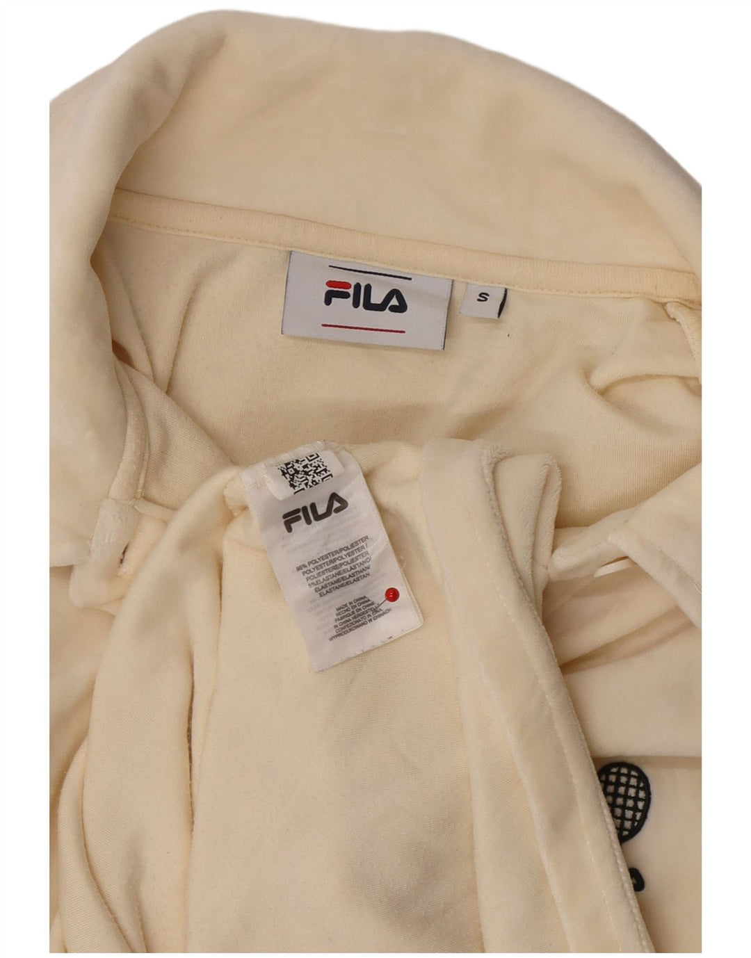 Abito polo in velluto da donna Fila UK 10 piccolo in poliestere bianco sporco