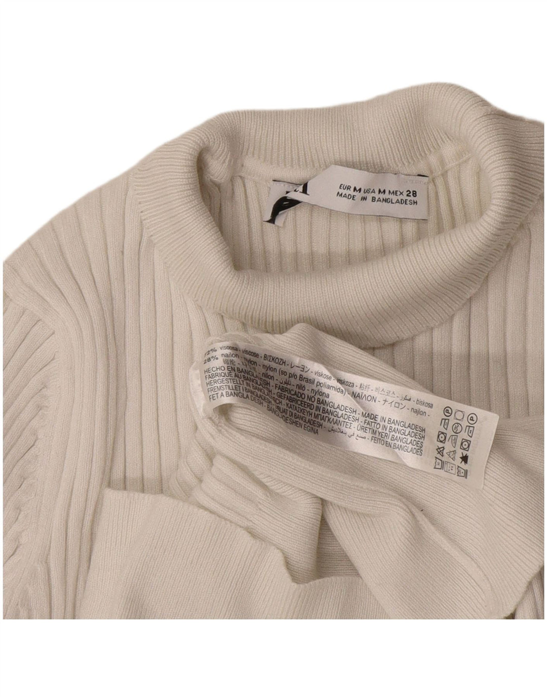 Maglione corto da donna Zara con collo alto, UK 12, viscosa bianca media