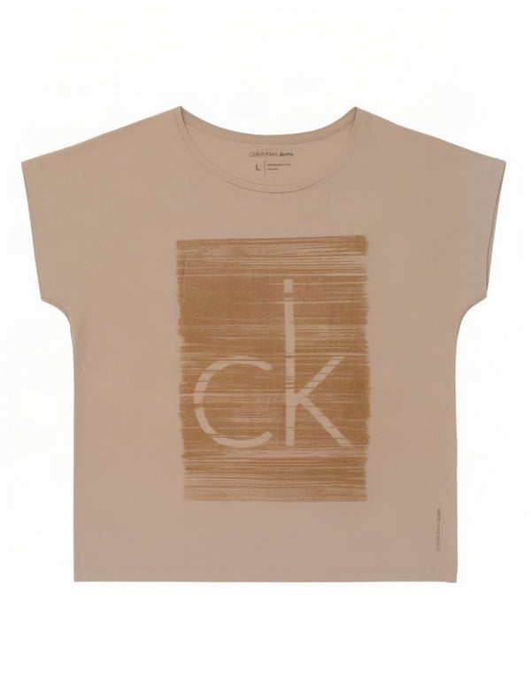 Maglietta grafica da donna Calvin Klein Jeans Top UK 16 Large Beige