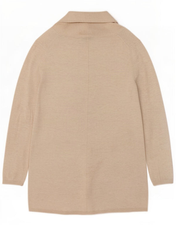 Zara Maglione cardigan lungo da donna con collo a scialle UK 14 Large Beige screziato