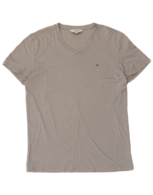 T-shirt body fit da donna Calvin Klein Top UK 10 piccolo cotone gessato grigio