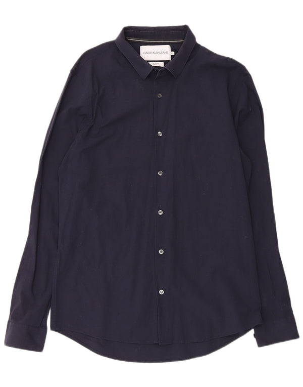 Camicia slim fit da uomo Calvin Klein Jeans XL in cotone blu navy