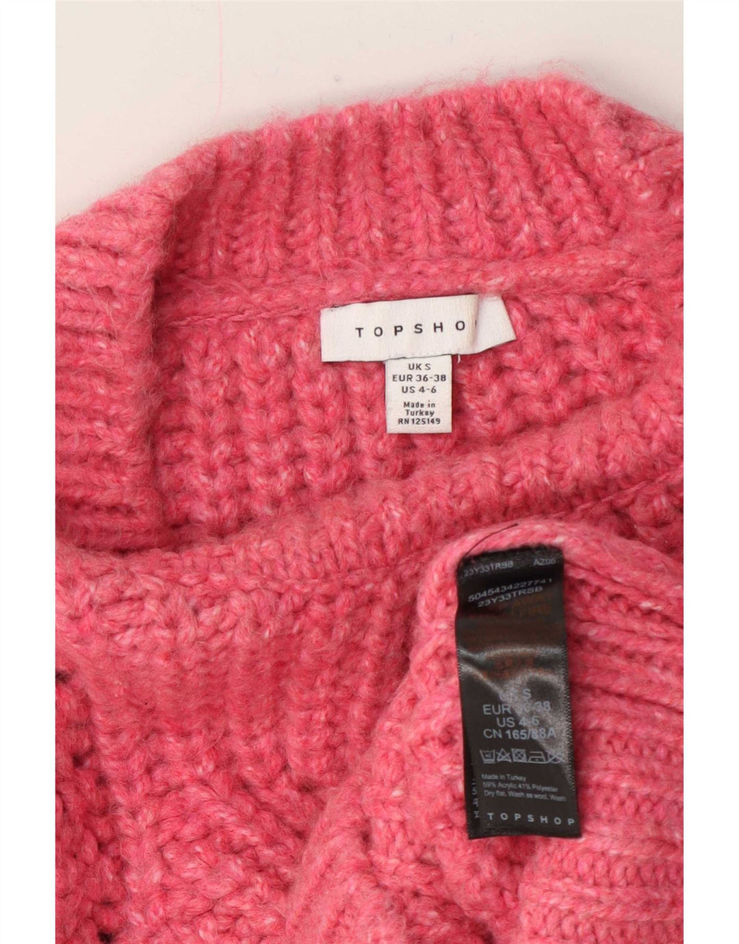 Maglione maglione da donna Topshop UK 10 piccolo acrilico rosa