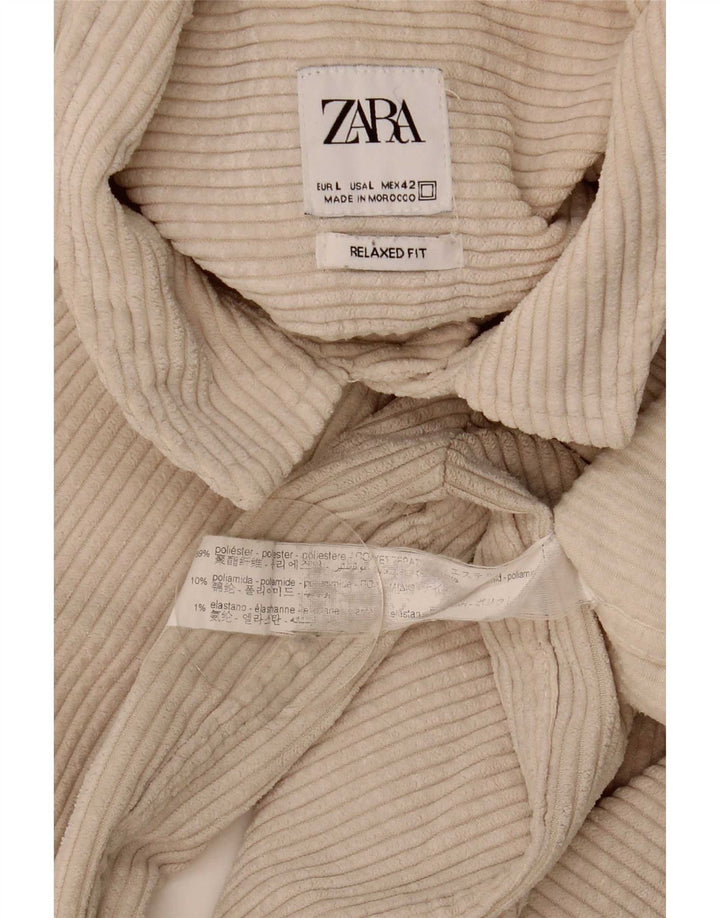 Camicia Zara da uomo in velluto a coste dalla vestibilità comoda, grande in poliestere beige