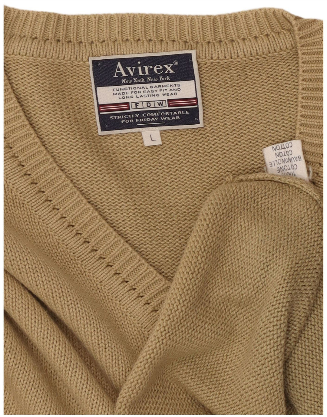 Maglione da uomo con scollo a V Avirex grande in cotone beige