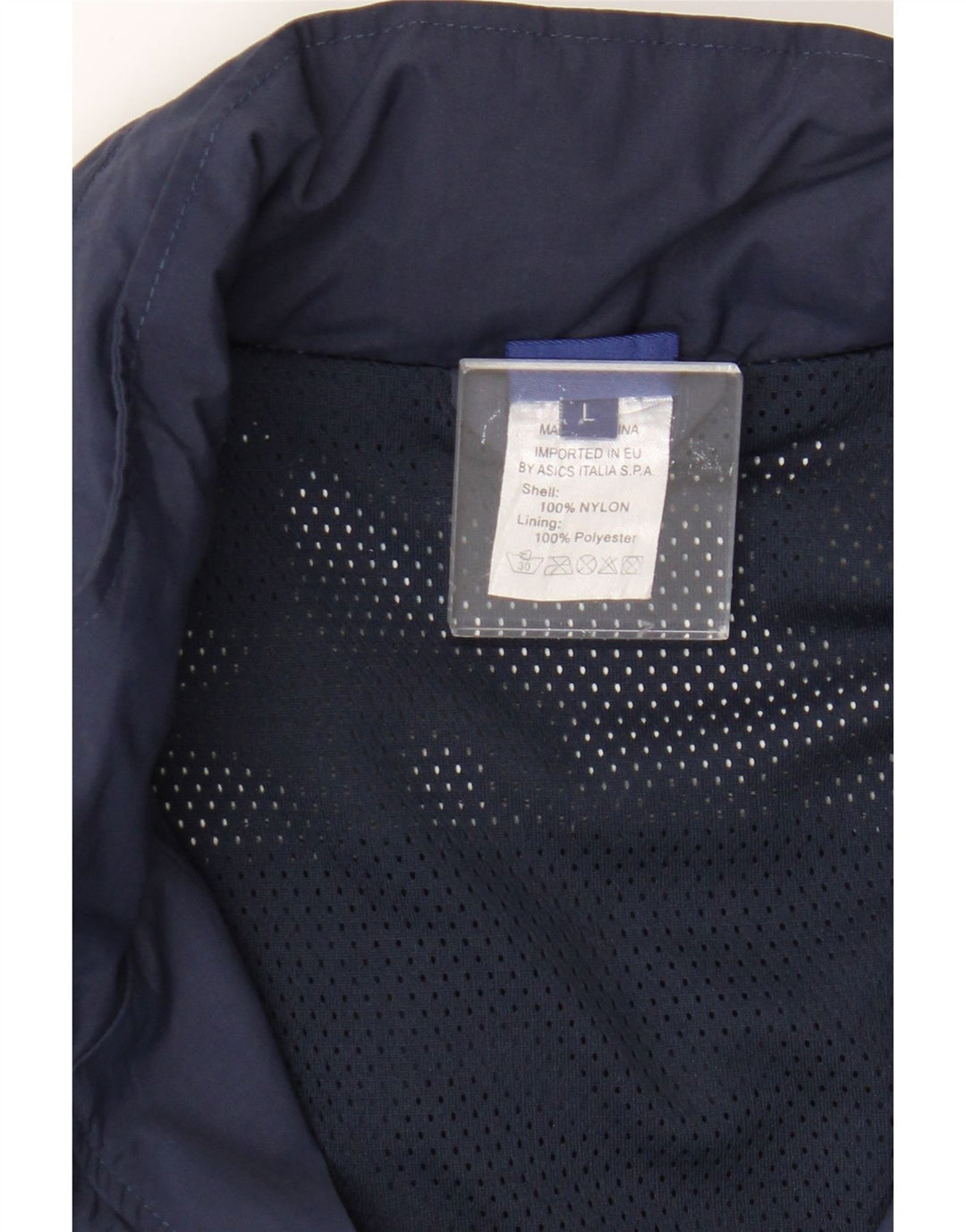 Giacca antipioggia da uomo Asics con cappuccio UK 40 Large in nylon color block blu navy