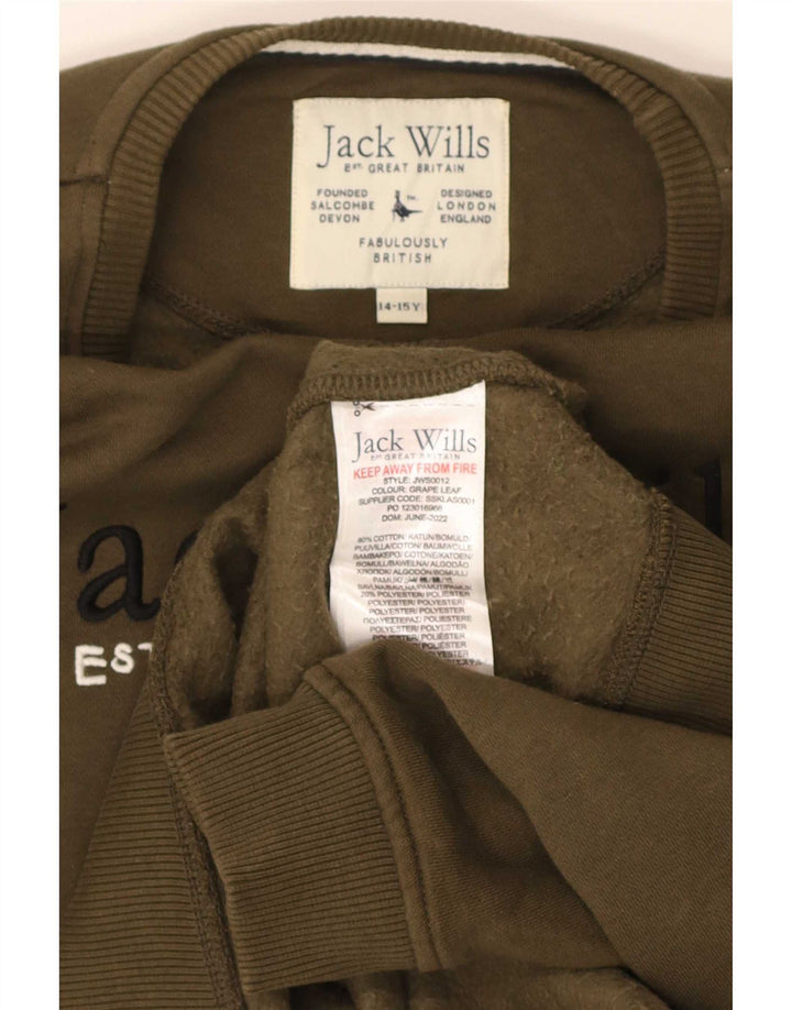 Felpa grafica da ragazzo Jack Wills 14-15 anni in cotone kaki