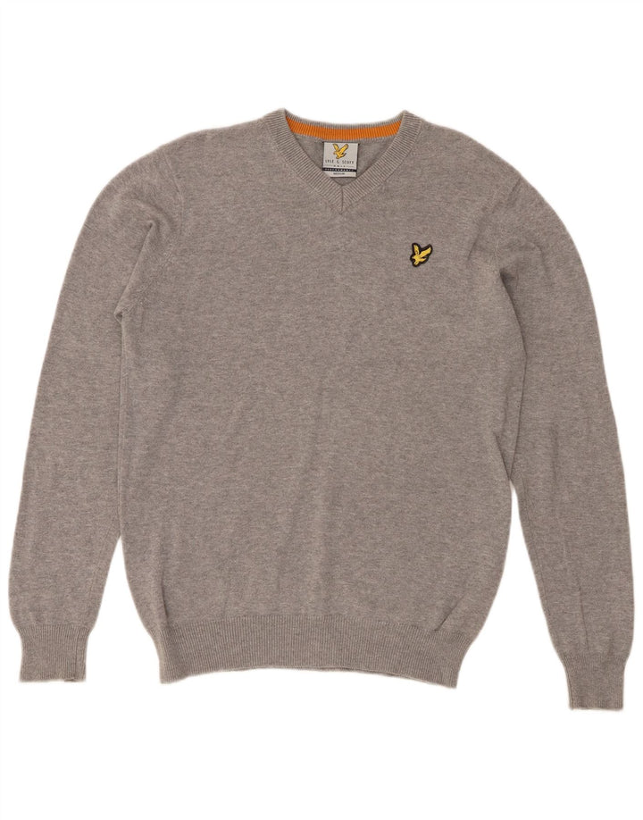 Maglione da uomo con scollo a V Lyle & Scott in cotone grigio medio