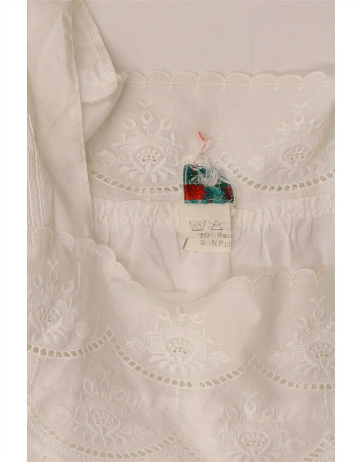 Top camicetta da donna vintage UK 16 grande motivo floreale bianco