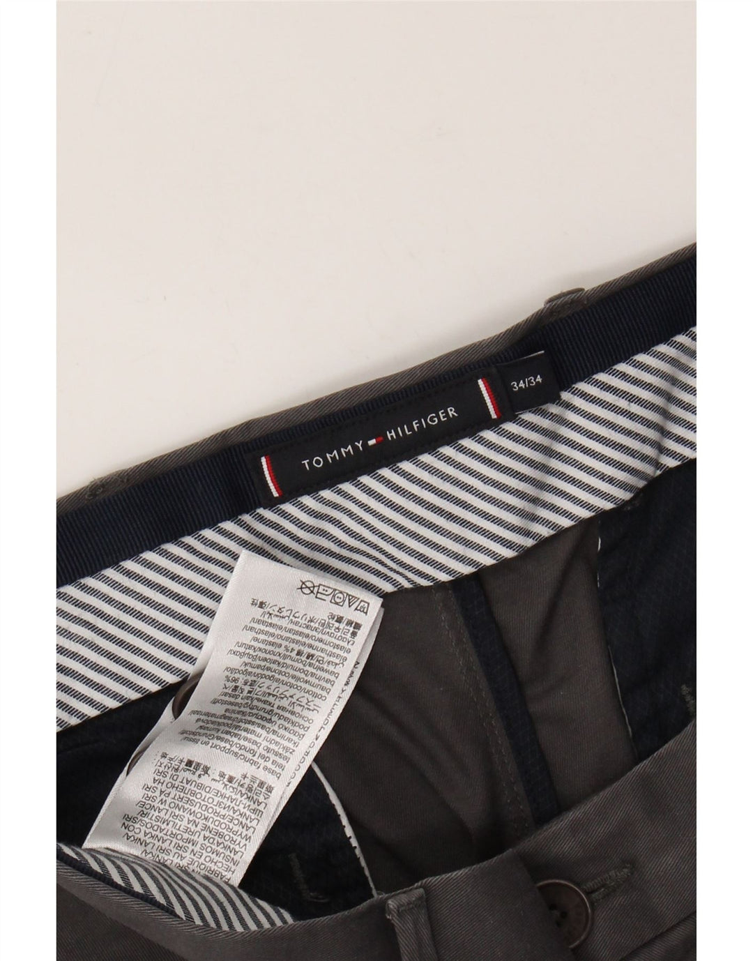 TOMMY HILFIGER Pantaloni chino slim da uomo W34 L34 cotone grigio