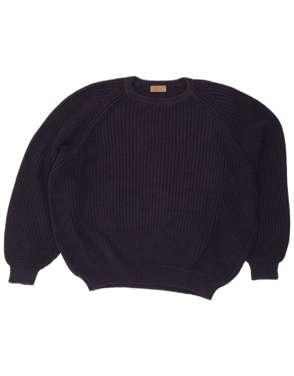 Maglione maglione girocollo vintage da uomo XL blu navy