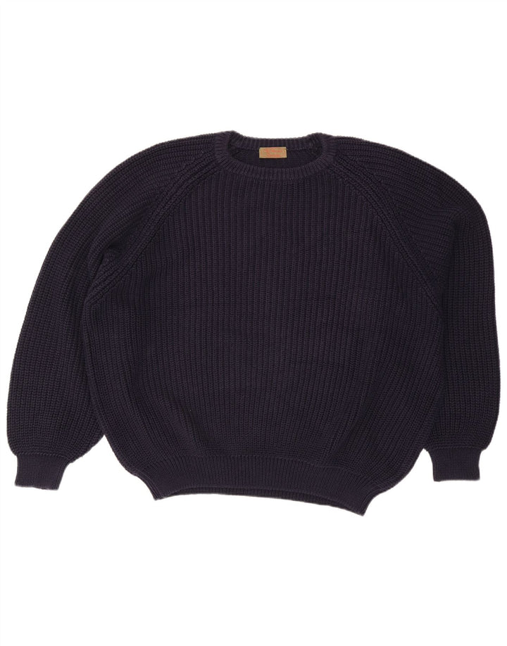 Maglione maglione girocollo vintage da uomo XL blu navy