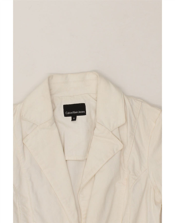 CALVIN KLEIN JEANS Womens 1 Button Denim Blazer Jacket UK 10 Small Beige Vintage Calvin Klein Jeans and Second-Hand Calvin Klein Jeans from Messina Hembry 