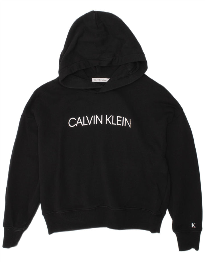 CALVIN KLEIN JEANS Maglione corto con cappuccio grafico per ragazze 11-12 anni Nero