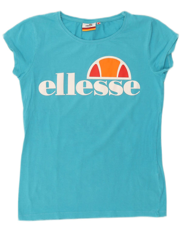 ELLESSE T-shirt grafica da donna Heritage UK 10 piccola in cotone blu