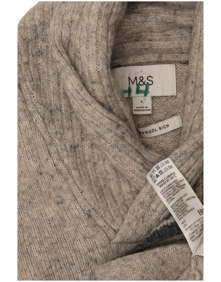 Maglione da uomo Marks & Spencer con collo a scialle, grande lana screziata grigia
