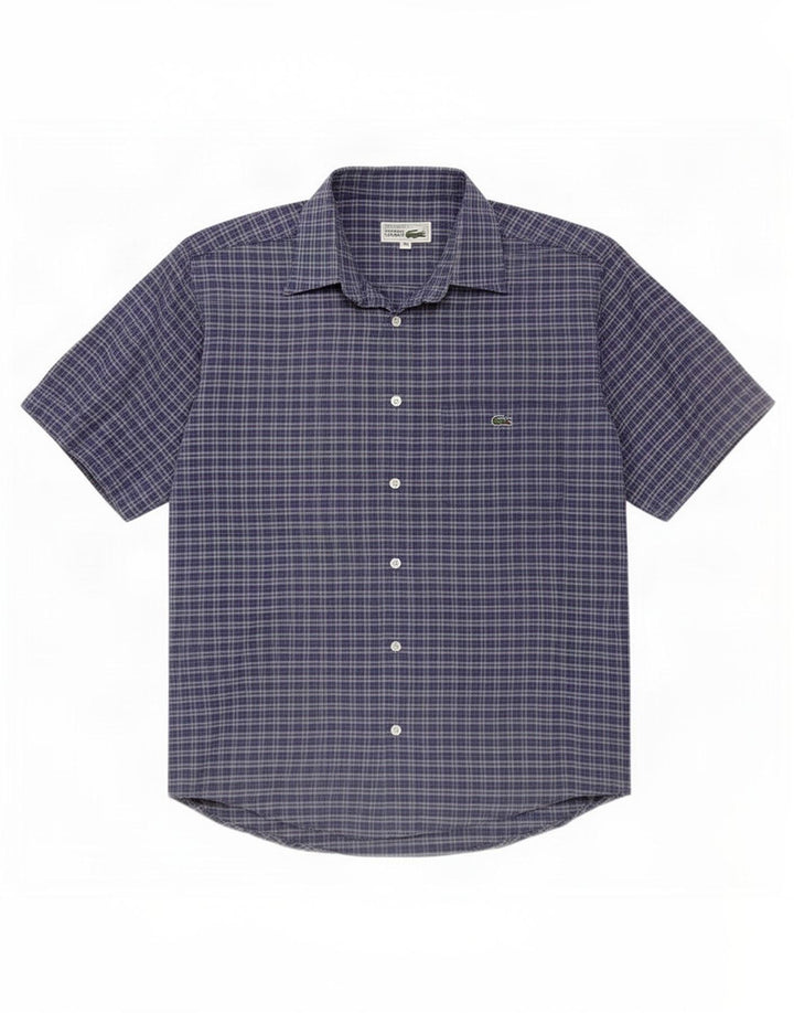 Camicia a maniche corte da uomo Lacoste a quadri blu navy medio