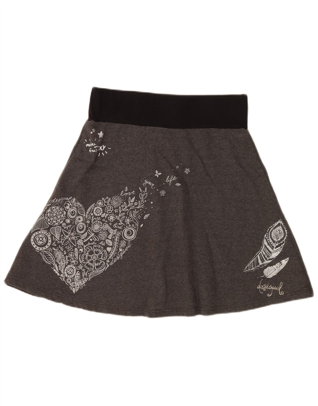 DESIGUAL Womens Graphic A-Line Skirt Small W27  Grey Floral