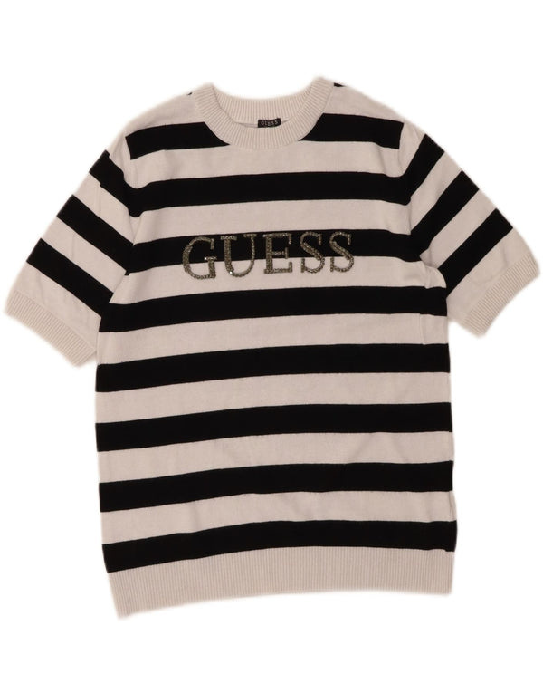 Maglione maglione girocollo con grafica da donna Guess UK 12 Viscosa bianca media