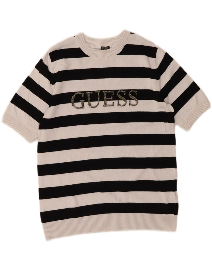 Maglione maglione girocollo con grafica da donna Guess UK 12 Viscosa bianca media