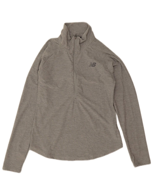 New Balance Top da donna con zip e collo a maniche lunghe UK 10 Small Grigio Poliestere