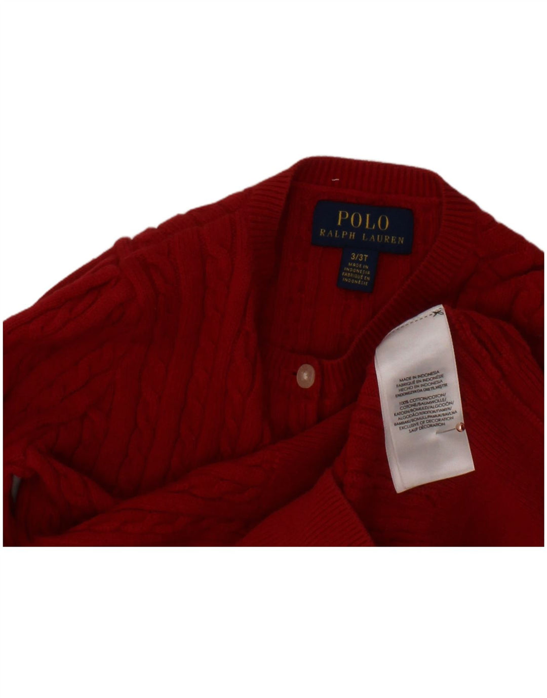 POLO RALPH LAUREN Girls Cardigan Sweater 2-3 Years Red Cotton