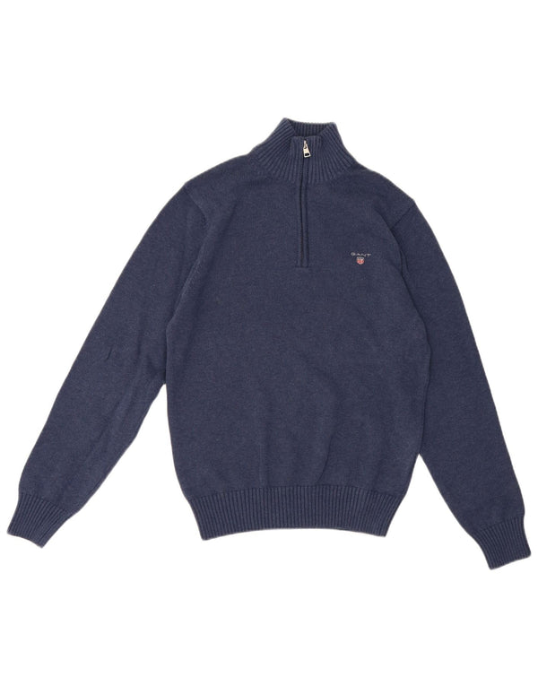 Gant Maglione da uomo con zip e collo piccolo in cotone blu navy