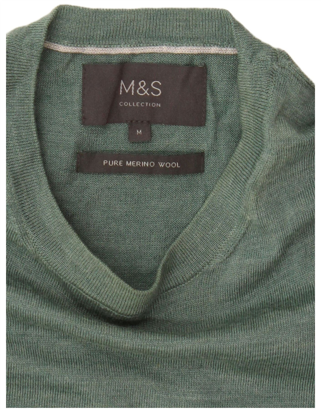 Maglione maglione girocollo da uomo Marks & Spencer verde medio in lana merino