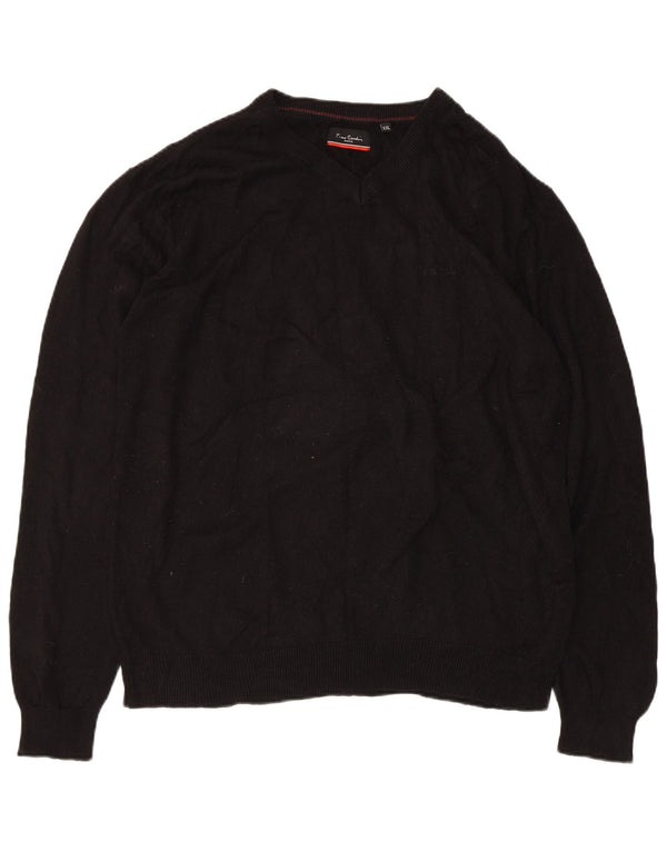 Pierre Cardin Womens V-Neck Jumper Sweater UK 20 2XL Black Acrylic