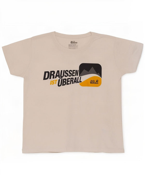T-shirt grafica da donna Jack Wolfskin Top UK 16 grande cotone bianco