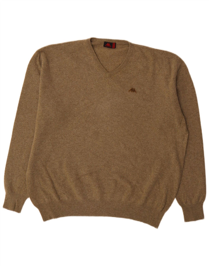 Maglione Kappa da uomo con scollo a V 3XL Lana d'agnello kaki