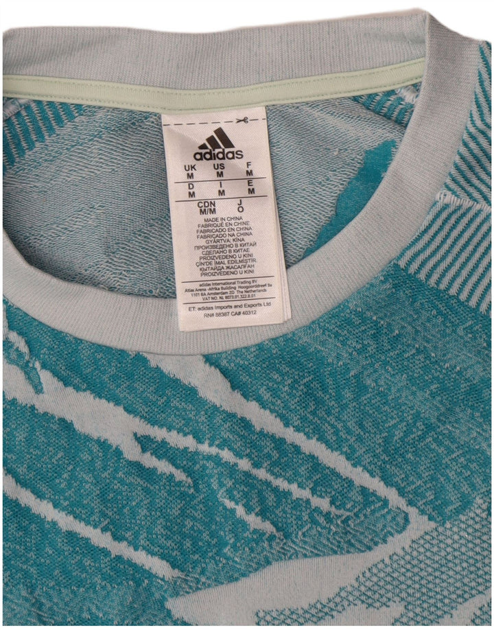 T-shirt Adidas da uomo con motivo astratto, top in poliestere blu medio