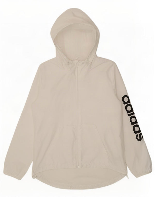 Giacca antipioggia con cappuccio grafica da donna Adidas UK 12/14 poliestere bianco medio