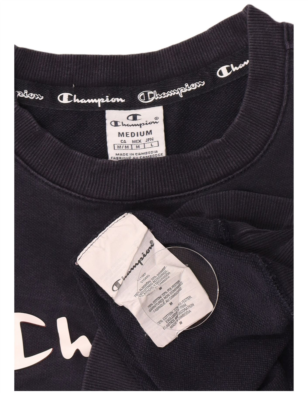 Felpa con grafica da donna Champion, maglione UK 14, cotone blu navy medio