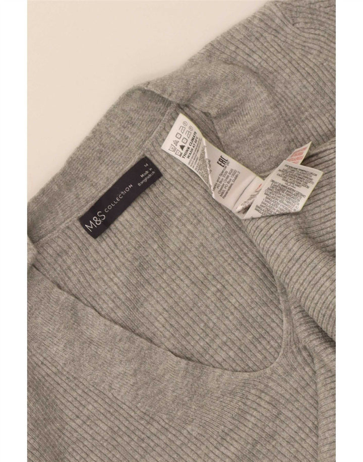 Maglione con scollo a V da donna Marks & Spencer UK 14 Large Viscosa grigia