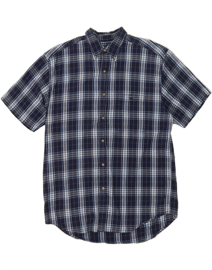EDDIE BAUER Mens Short Sleeve Shirt Large Navy Blue Check Cotton Vintage Eddie Bauer and Second-Hand Eddie Bauer from Messina Hembry 