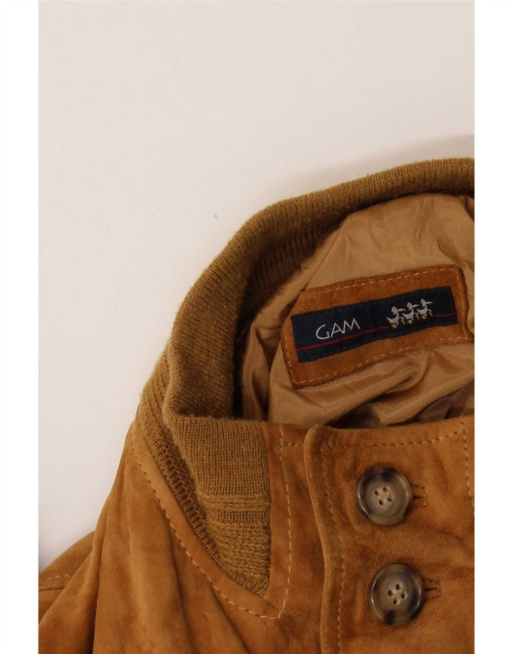 Giubbotto bomber vintage in pelle scamosciata da uomo UK 42 XL Marrone