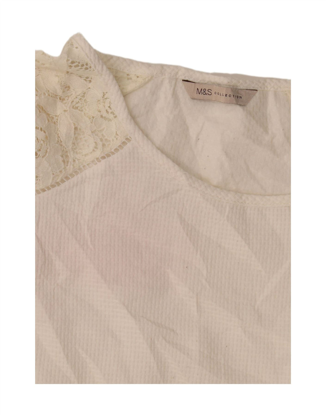 Marks & Spencer Top da donna manica 3/4 UK 14 grande cotone bianco