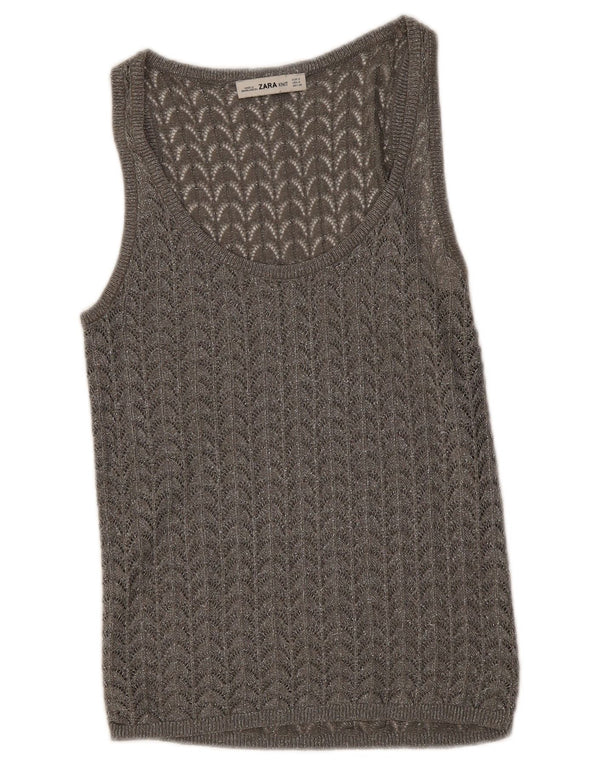 Zara Womens Crochet Vest Top UK 8 Small Grey