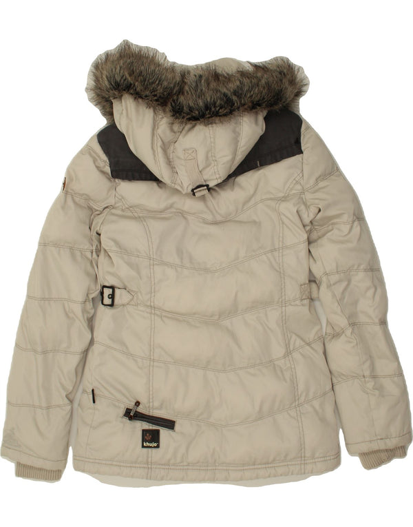 KHUJO Womens Hooded Padded Jacket UK 10 Small Grey Colourblock Cotton