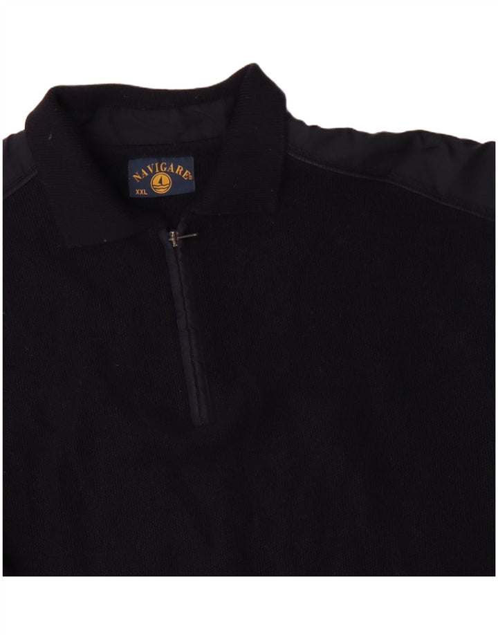 NAVIGARE Maglione da uomo con zip e collo a polo 2XL in lana merino blu navy