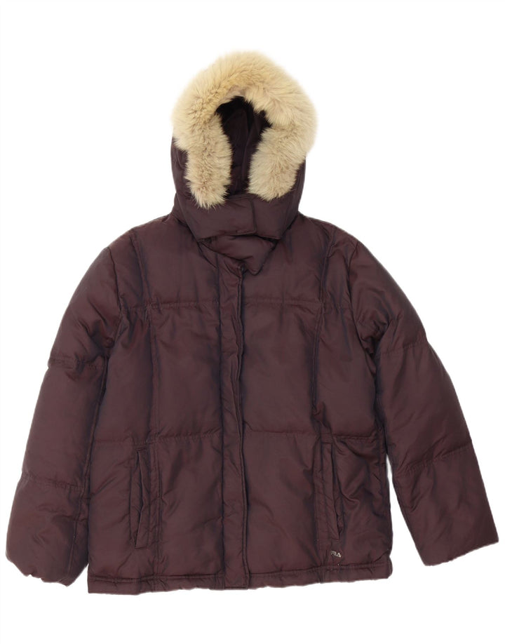 Giacca imbottita con cappuccio Fila Donna IT 46/48 Large Marrone Poliammide
