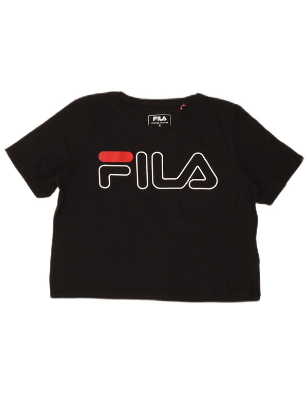 T-shirt grafica corta da donna Fila Top UK 10 piccola cotone nero
