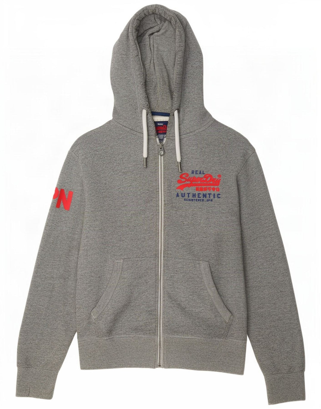 Maglione con cappuccio e zip grafica da uomo Superdry in cotone grigio medio