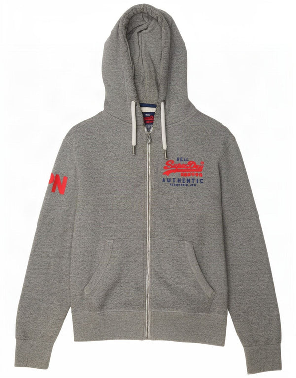 Maglione con cappuccio e zip grafica da uomo Superdry in cotone grigio medio