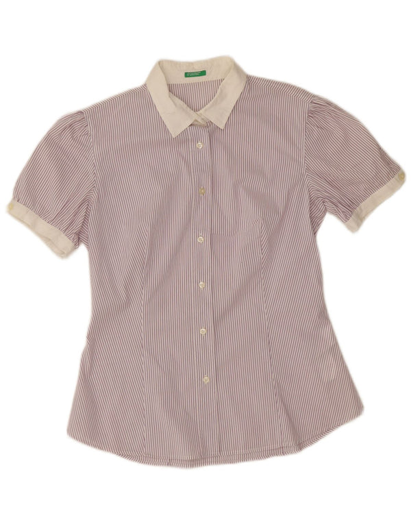Camicia a maniche corte da donna Benetton UK 14 Cotone gessato viola medio
