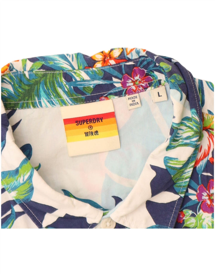 Camicia a maniche corte hawaiana da uomo Superdry, cotone floreale bianco grande