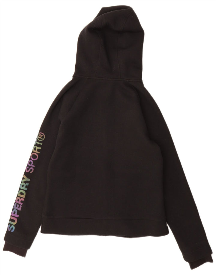 Felpa con cappuccio e zip grafica da donna Superdry UK 12 poliestere nero medio