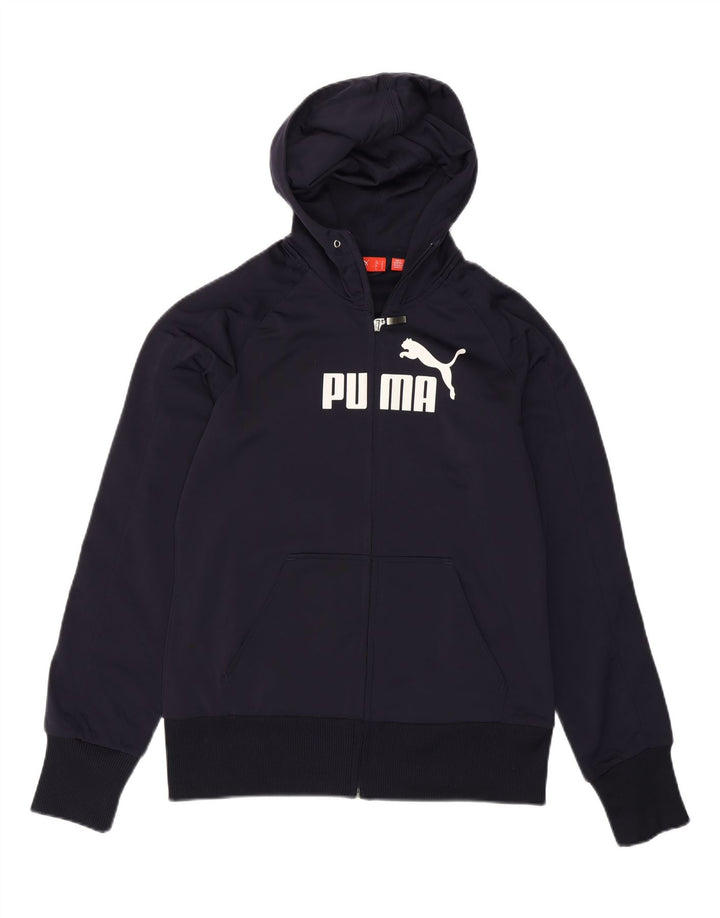 PUMA Womens Graphic Zip Hoodie Sweater UK 12 Medium  Navy Blue Polyester Vintage Puma and Second-Hand Puma from Messina Hembry 